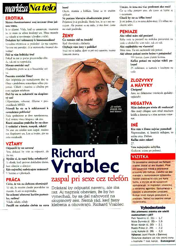 Richard Vrablec zaspal pri sexe cez telefón.